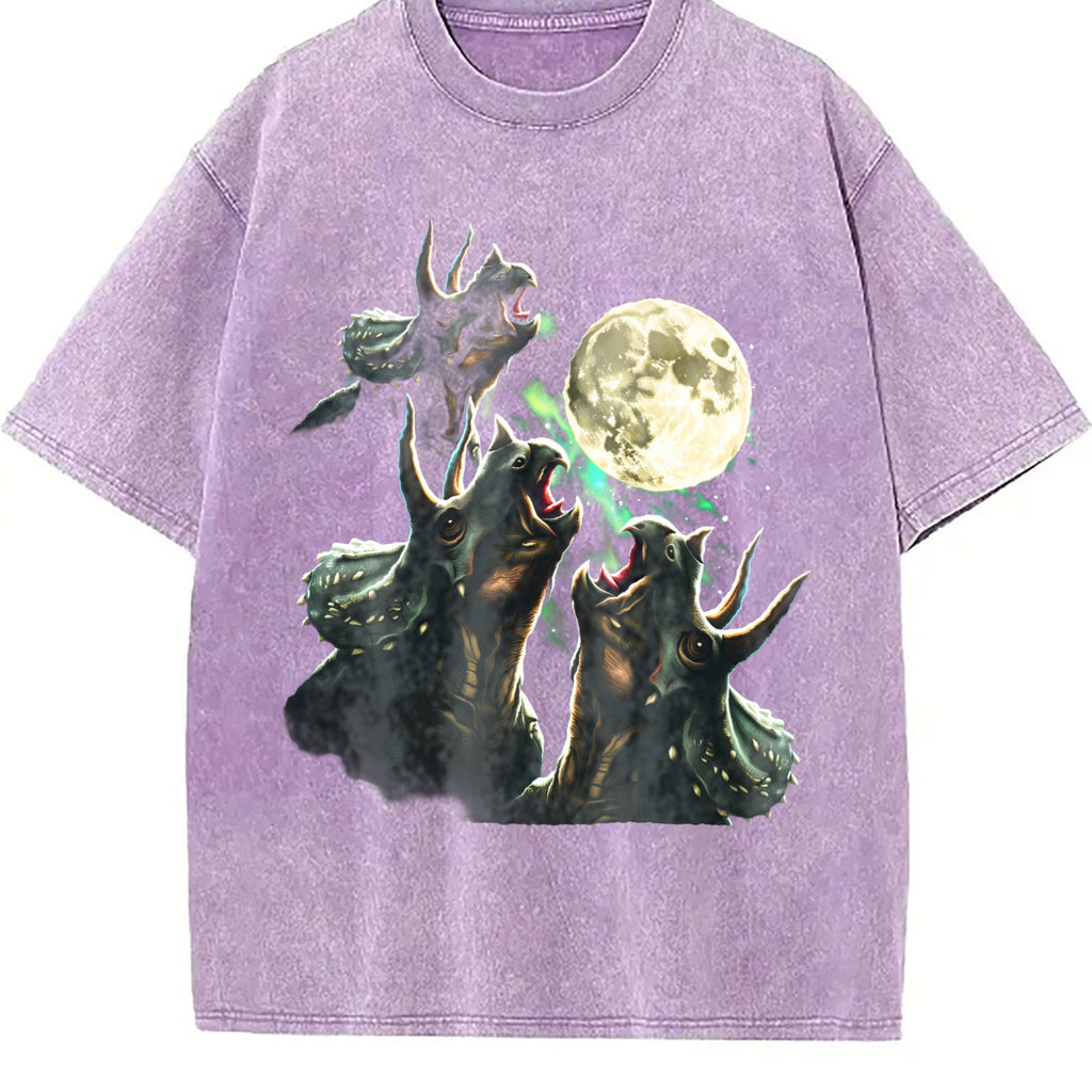 Triceratops Howling To Moon 90s Vintage Washed T-Shirt product image 6