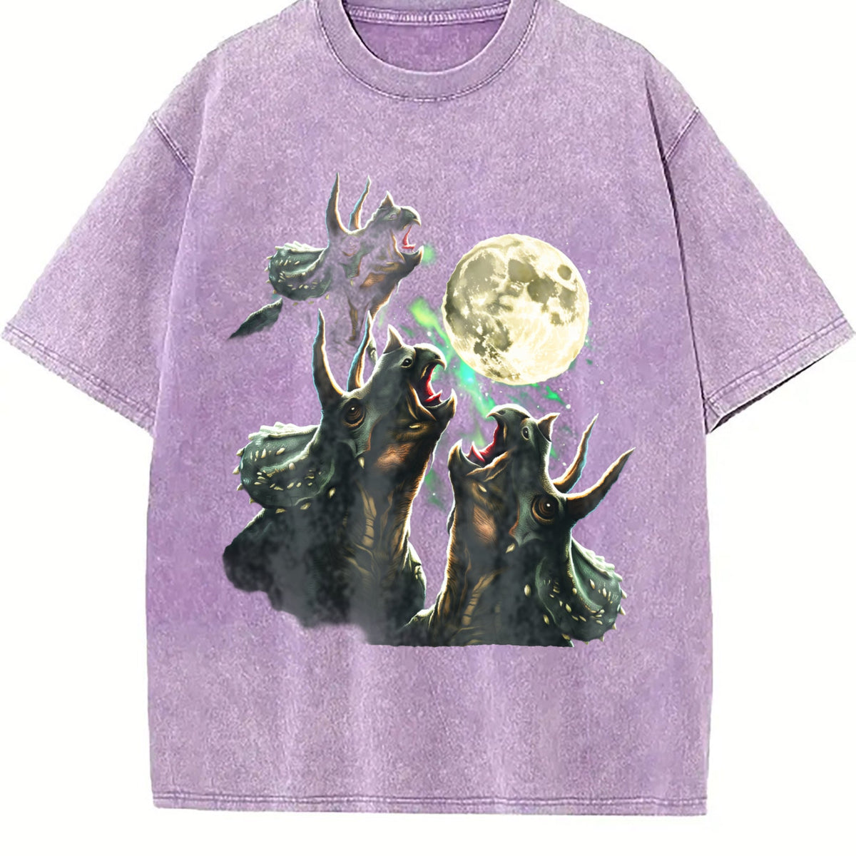 Triceratops Howling To Moon 90s Vintage Washed T-Shirt product image 6