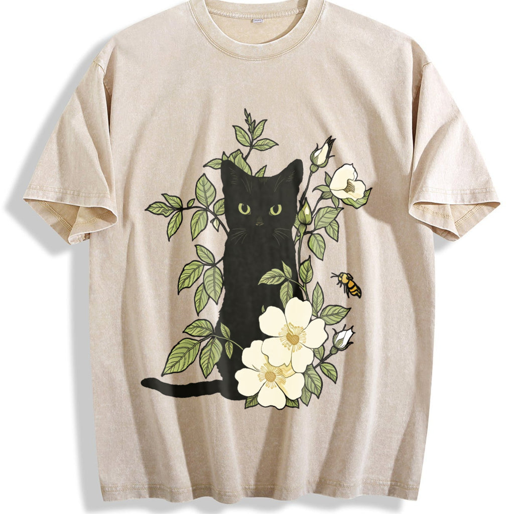 Animal Floral Cat Summer Vintage Washed T-Shirt product image 1