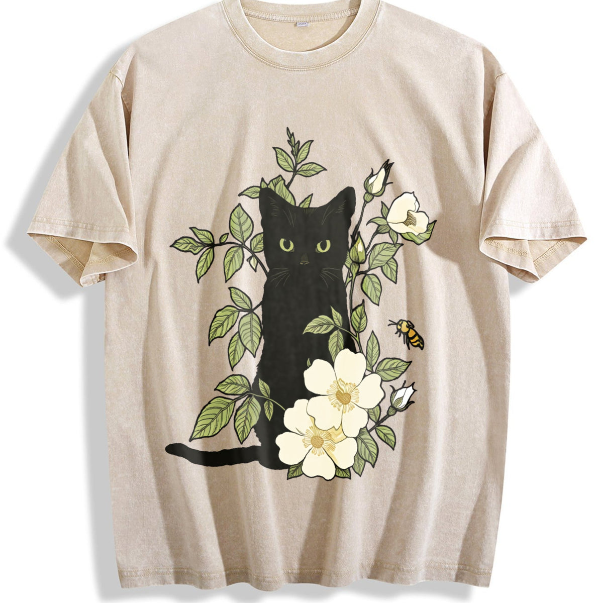 Animal Floral Cat Summer Vintage Washed T-Shirt product image 1