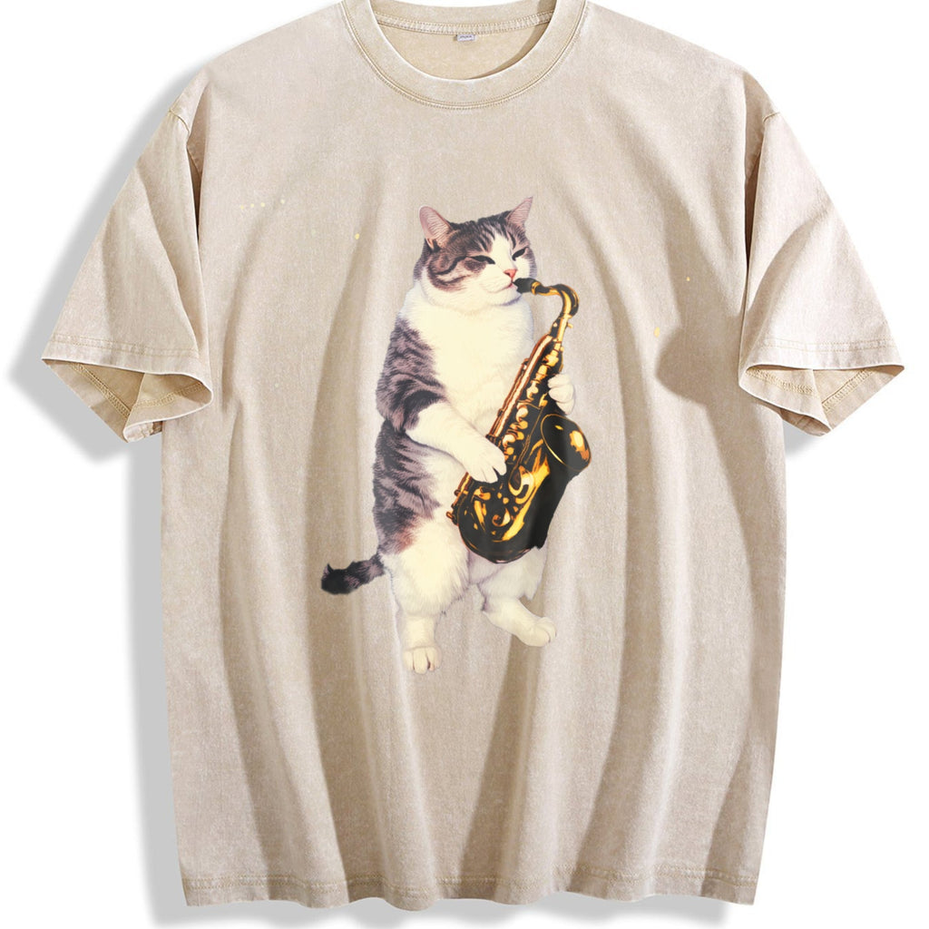 Saxophone Cat Vintage Washed T-Shirt product image 1