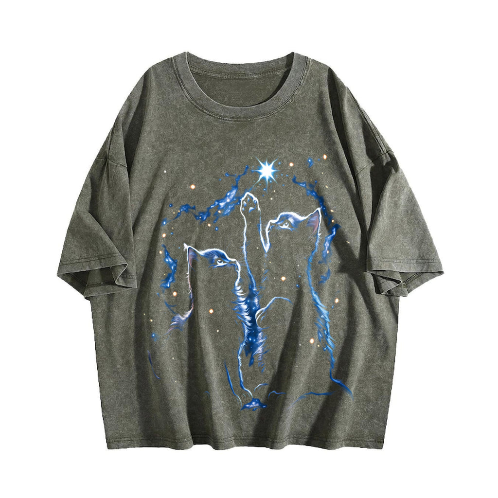 Two Cats Playing Galaxy Vintage Washed T-Shirt product image 4