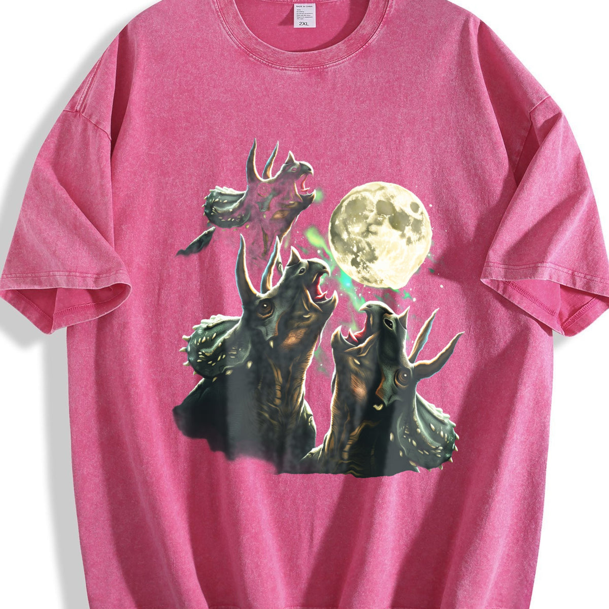 Triceratops Howling To Moon 90s Vintage Washed T-Shirt product image 7