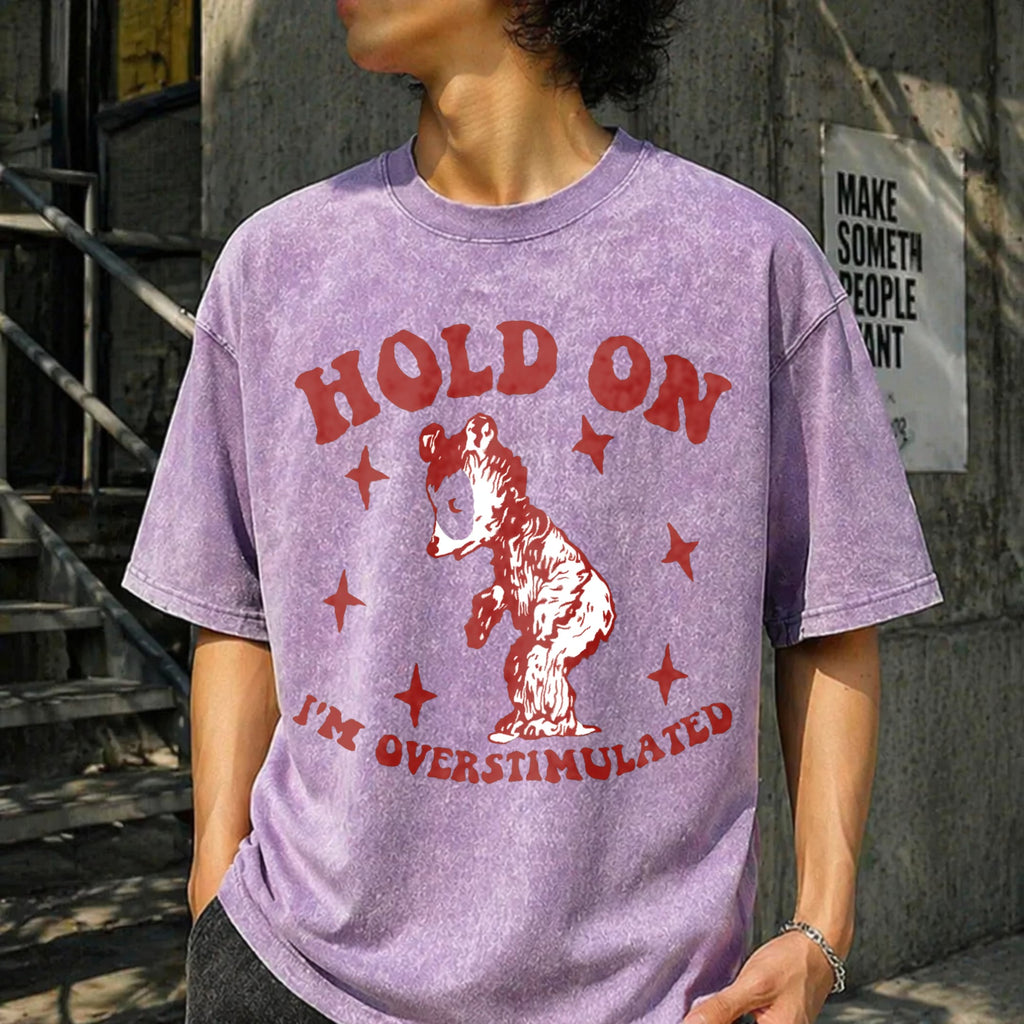 Hold On I'm Overstimulated Funny Vintage Washed T-Shirt product image 6
