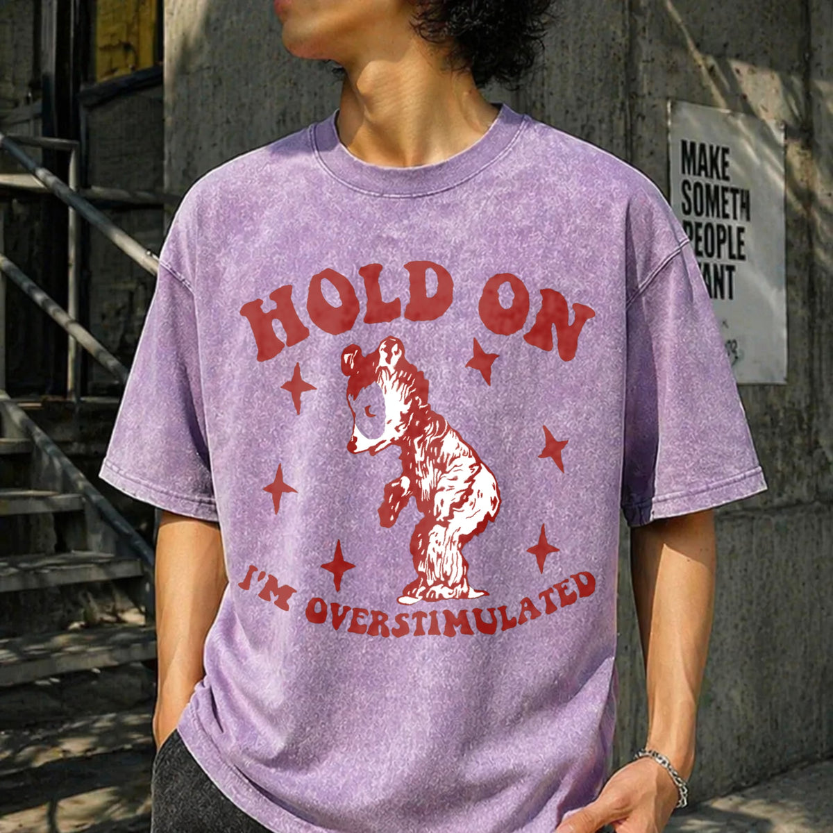 Hold On I'm Overstimulated Funny Vintage Washed T-Shirt product image 6