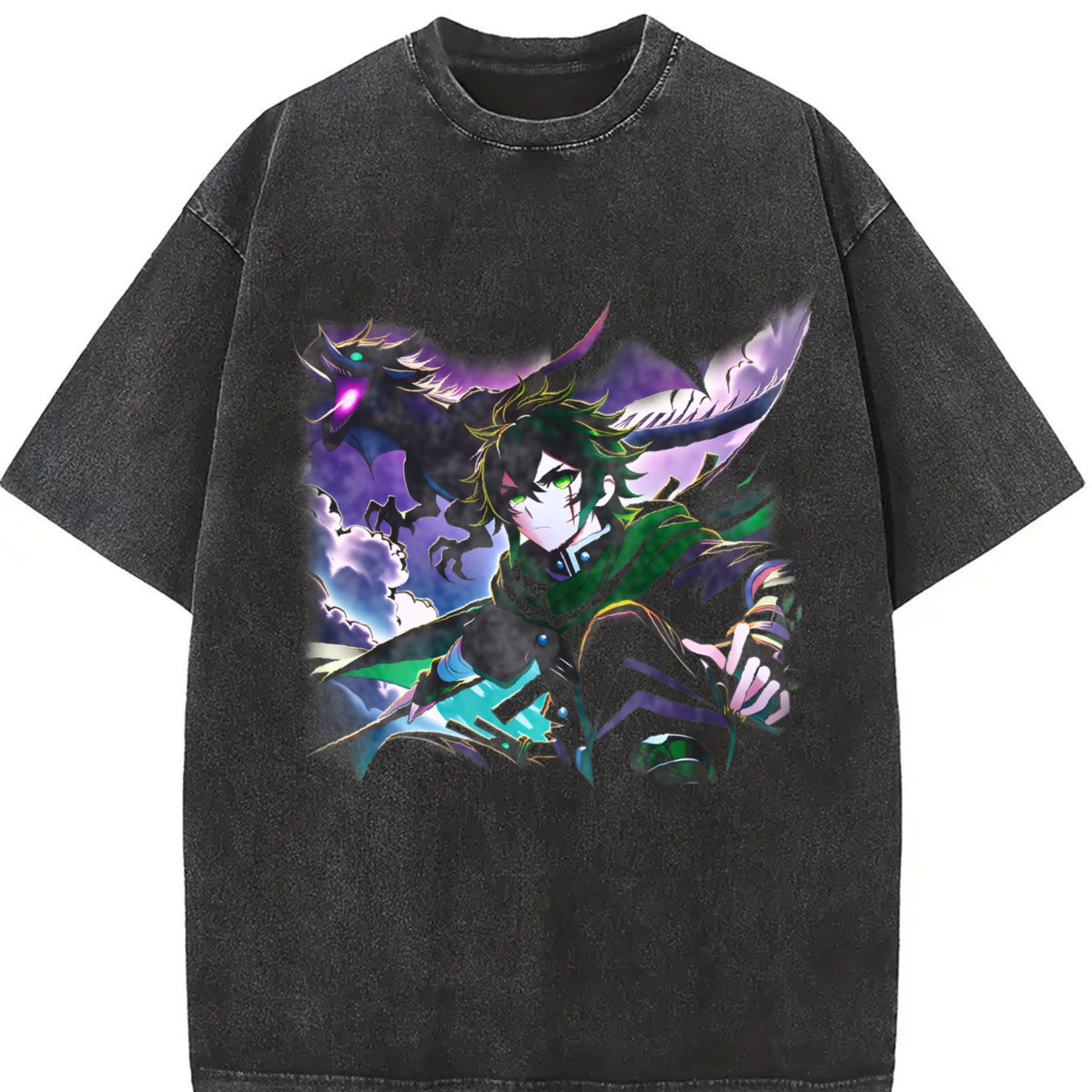 Anime X Dragon Halftone Vintage Washed T-Shirt product image 2
