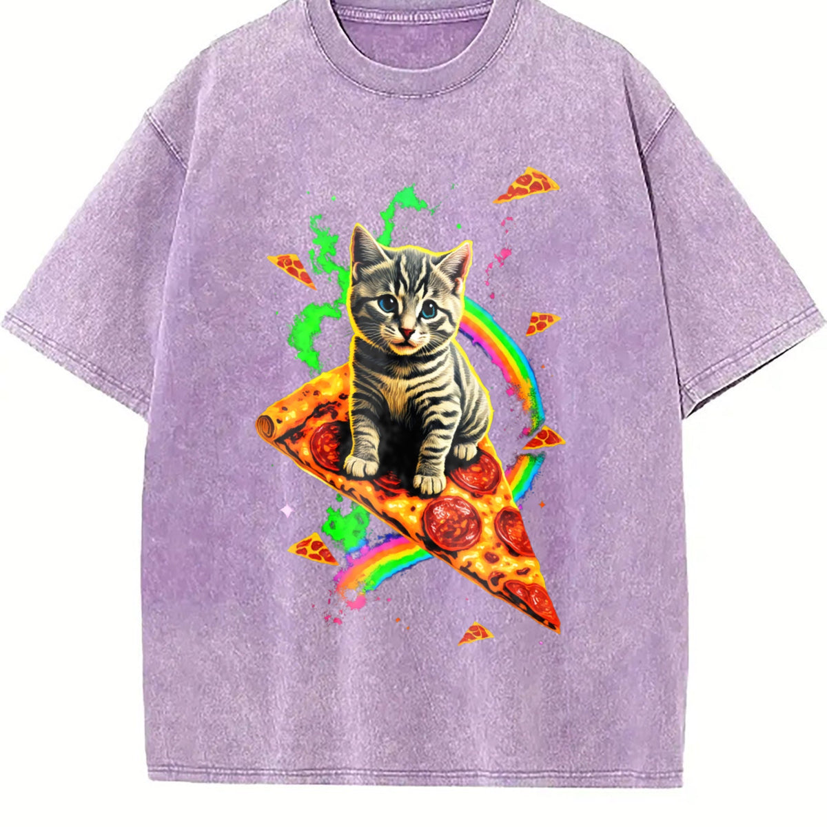 Cat Meme Pizza Galaxy Vintage Washed T-Shirt product image 6