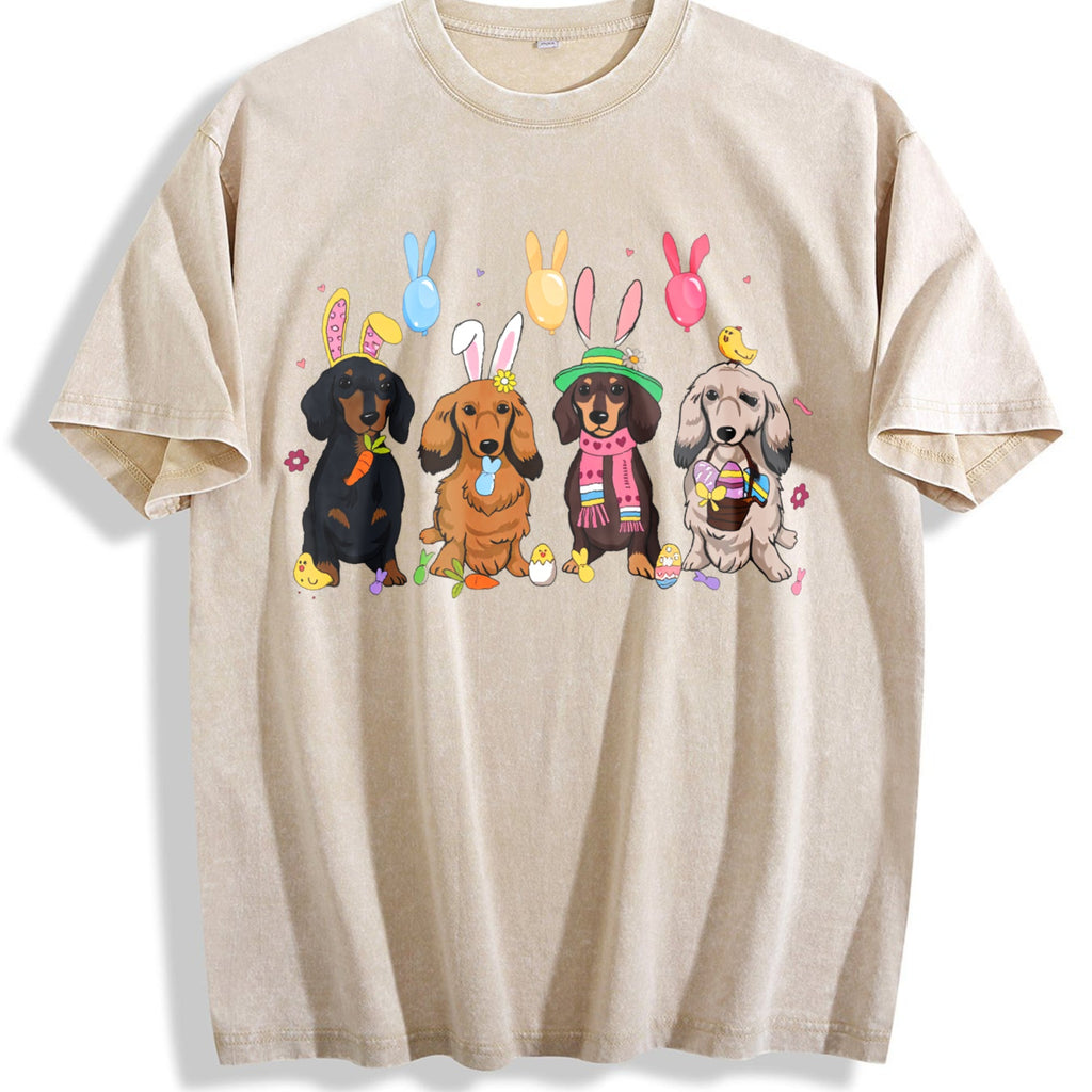 Dachshund With Bunny Ears Vintage Washed T-Shirt product image 1