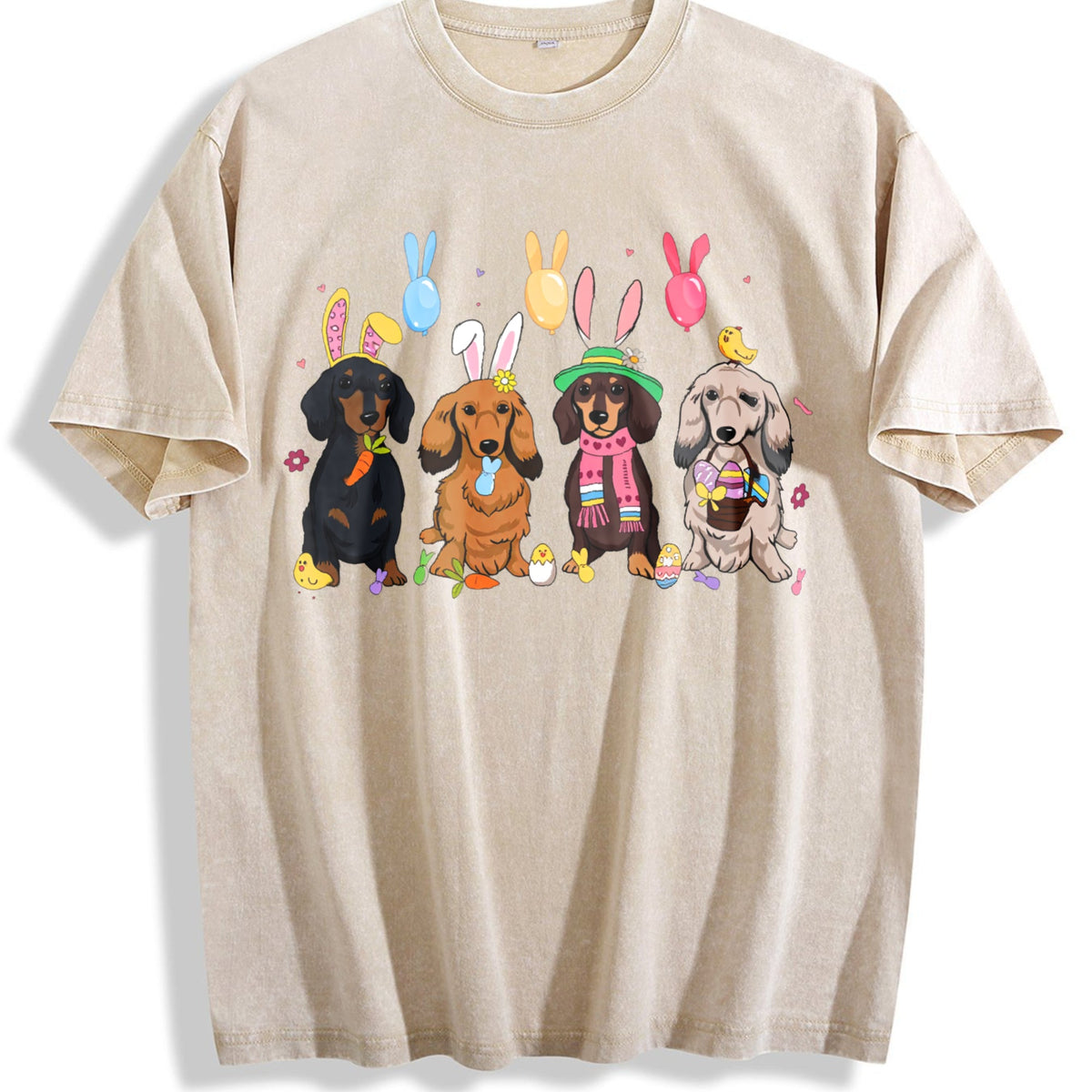 Dachshund With Bunny Ears Vintage Washed T-Shirt product image 1