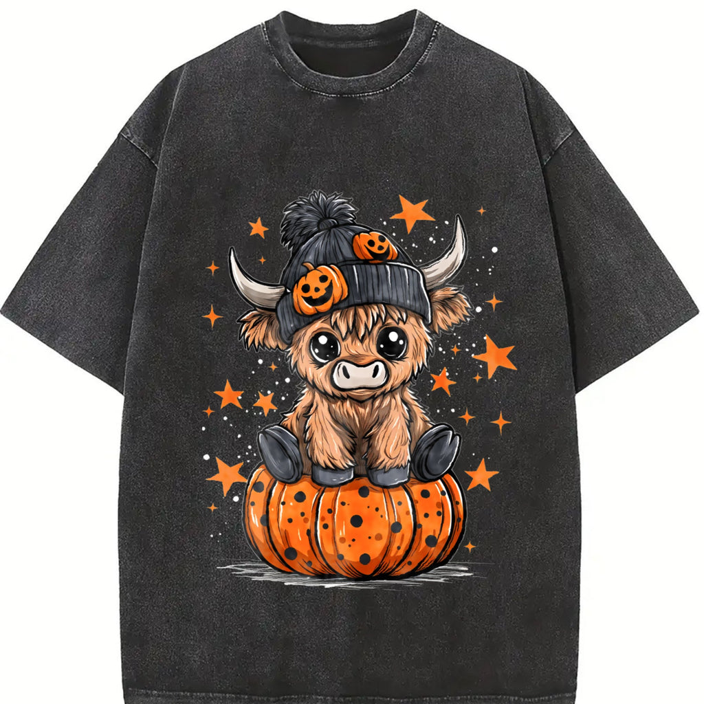 Funny Highland Cow Halloween Vintage Washed T-Shirt product image 2