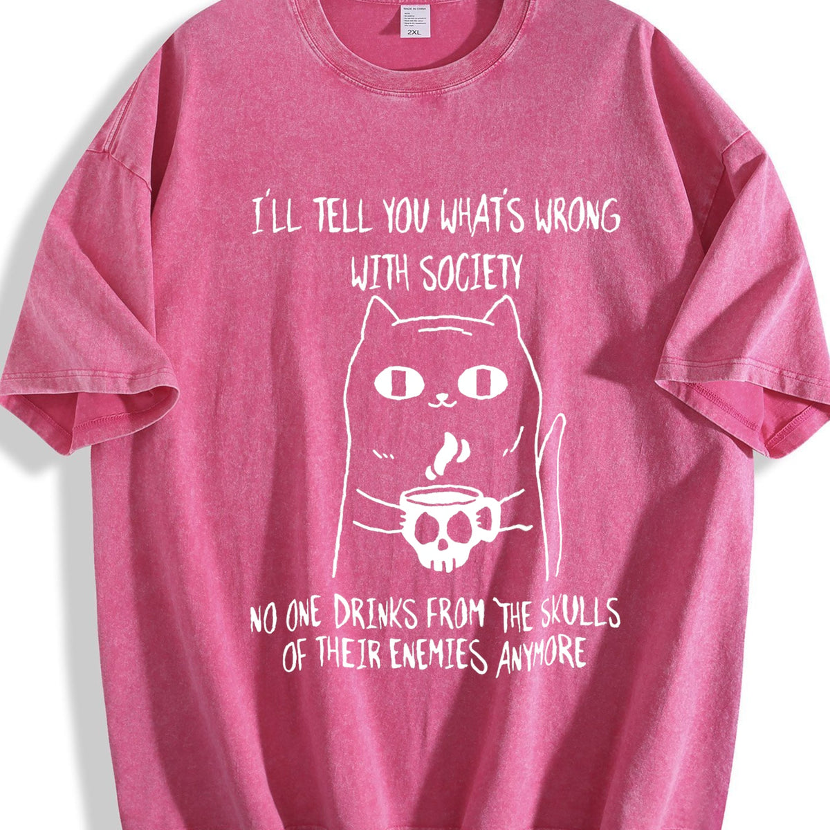 Product Black Cat Holding Skull Cup With I'll Tell You Vintage Washed T-Shirt