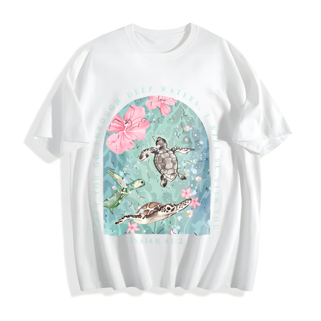 Sea Turtle & Text I Will Be With You Cotton T-Shirt product image 2