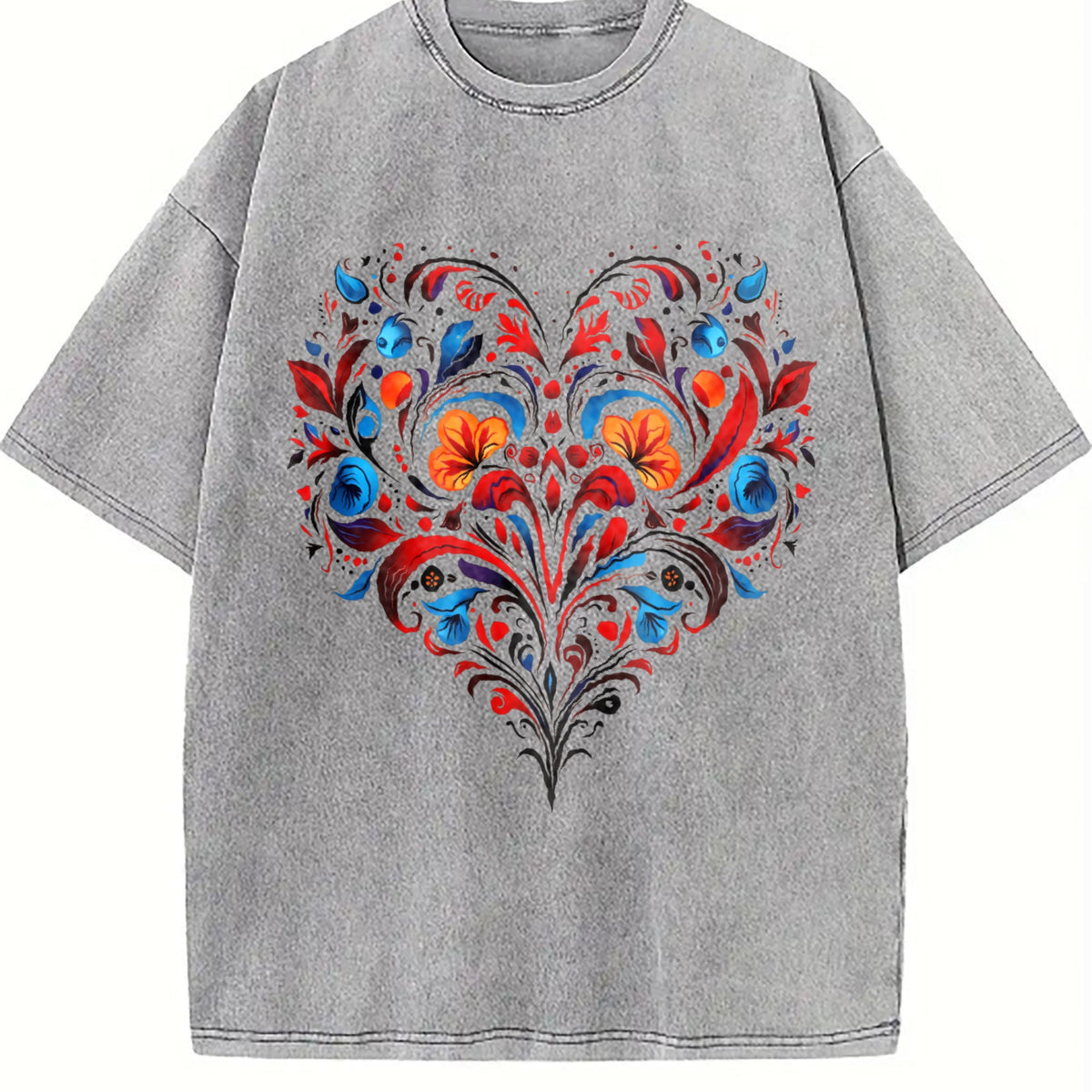 Bohemian Folk Art - Heart & Leaf Vintage Washed T-Shirt product image 5