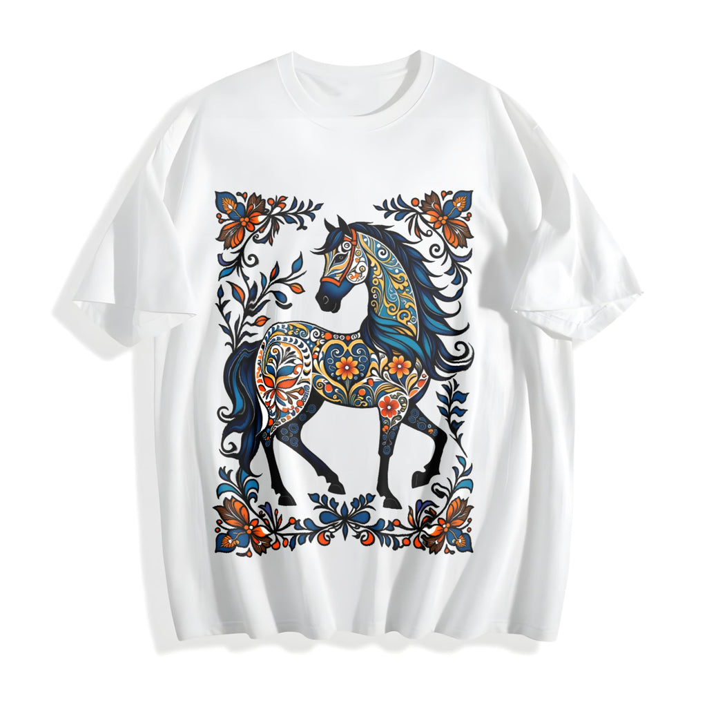 Winter And Porcelain Floral Horse Cotton T-Shirt product image 2