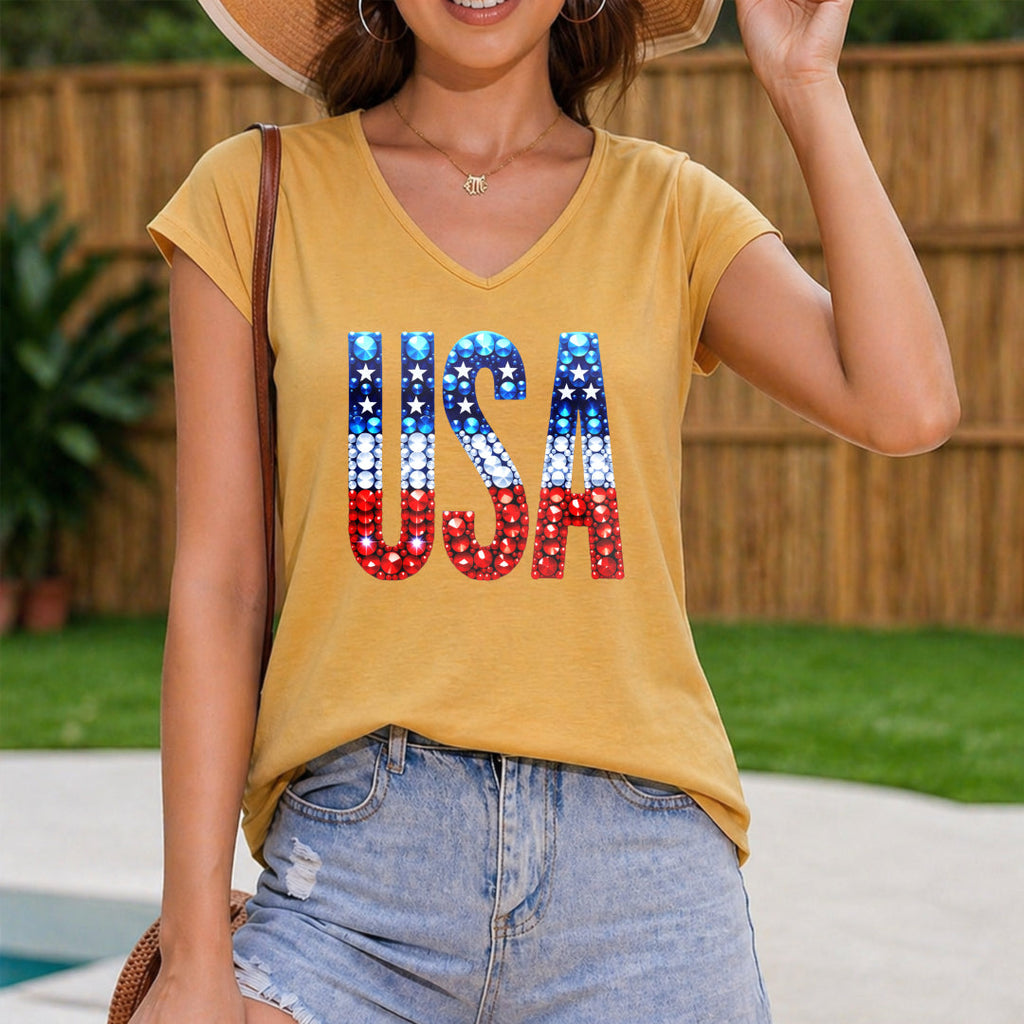 Patriotic USA Flag - Grey With Red Women's V-Neck Tank Top