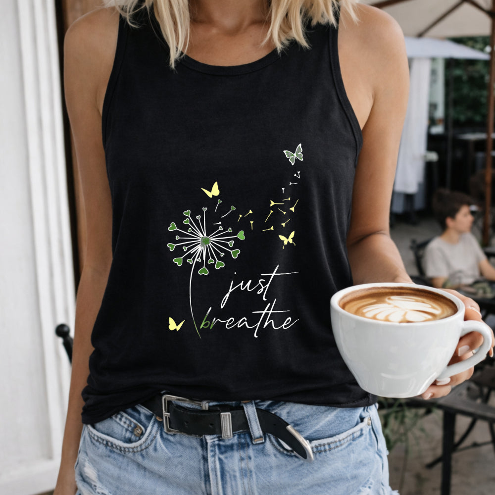 Just Breathe Letters And Dandelions Women's Tank Top