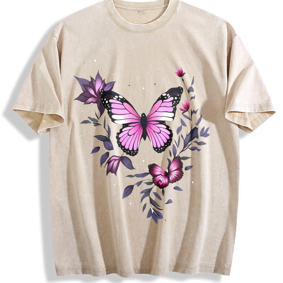 Pink Butterfly and Wildflowers Vintage Washed T-Shirt product image 1