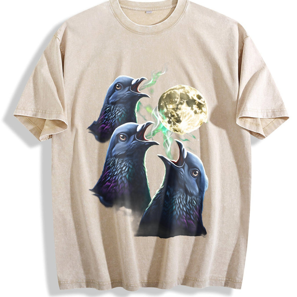 Pigeon Howling To Moon 90s Vintage Washed T-Shirt product image 1