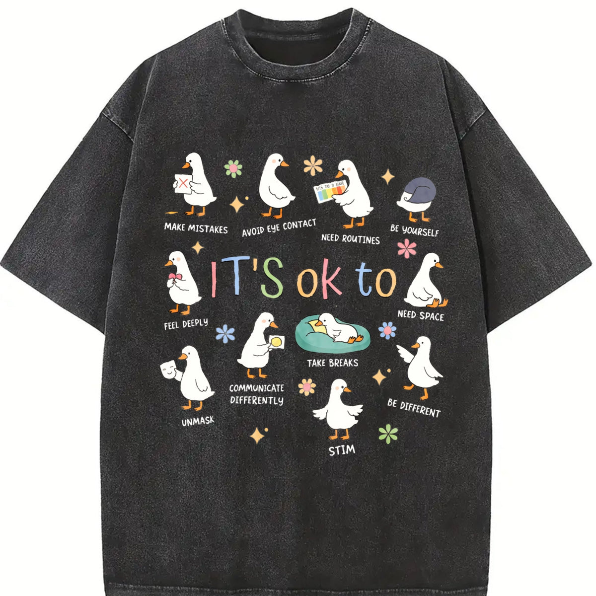 It's Ok To Be Different Autism Goose Vintage Washed T-Shirt product image 2
