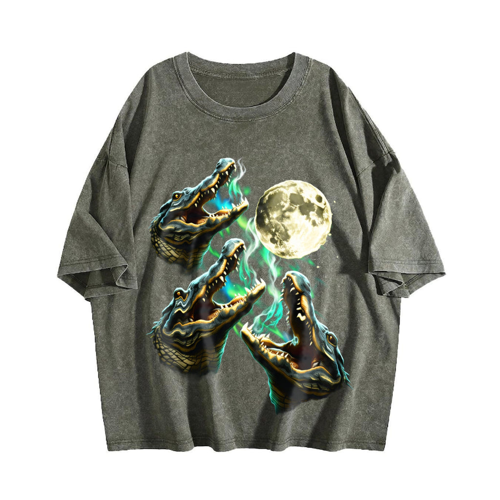 Crocodile Howling To Moon 90s Vintage Washed T-Shirt product image 4