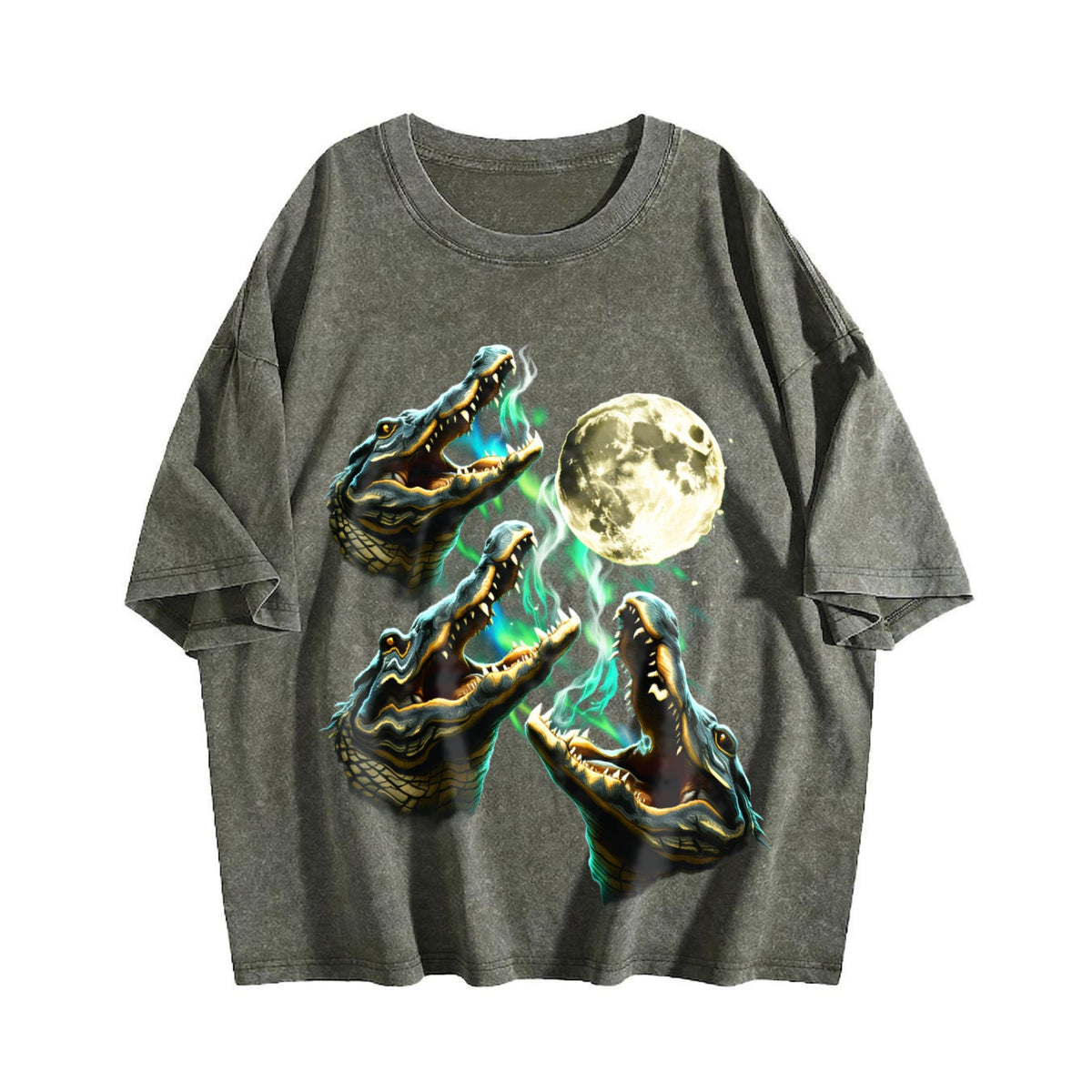 Crocodile Howling To Moon 90s Vintage Washed T-Shirt product image 4