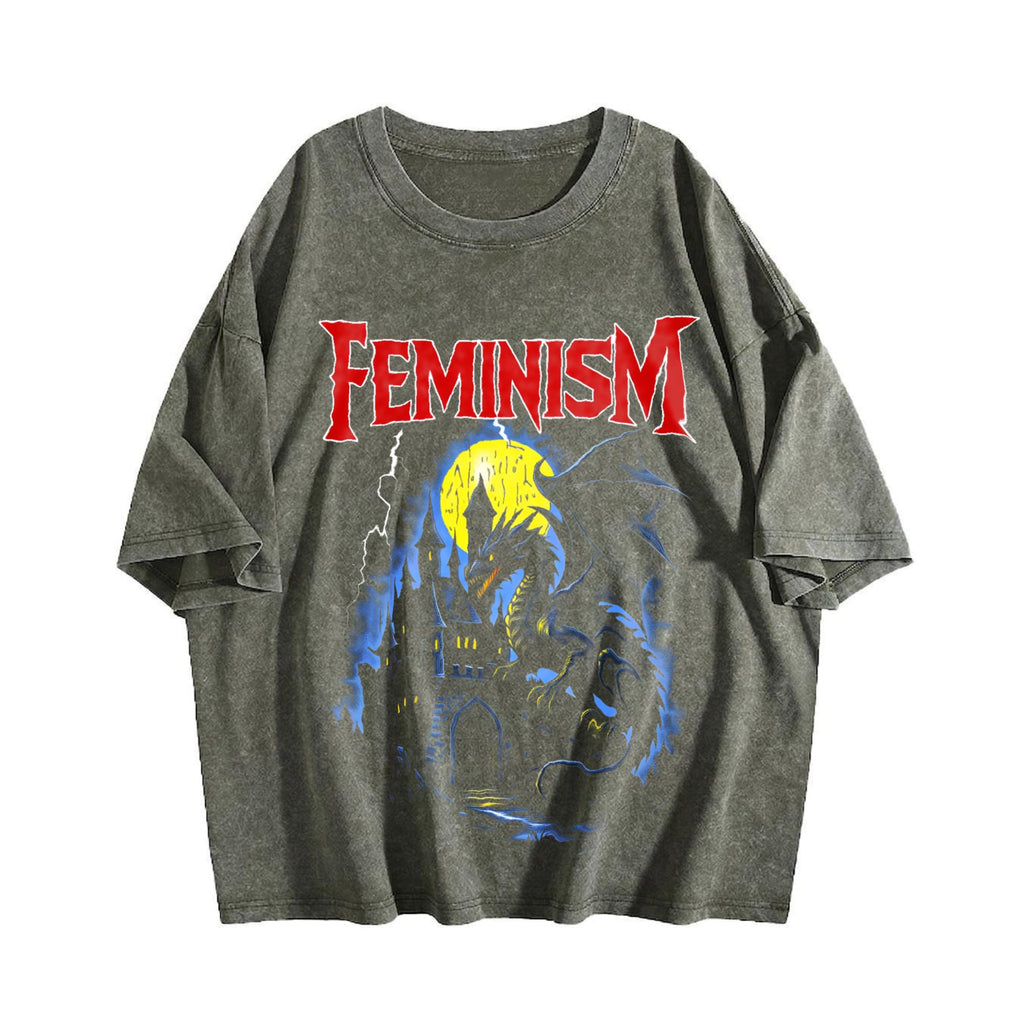 Feminism Dragon Fantasy Vintage Washed T-Shirt product image 4