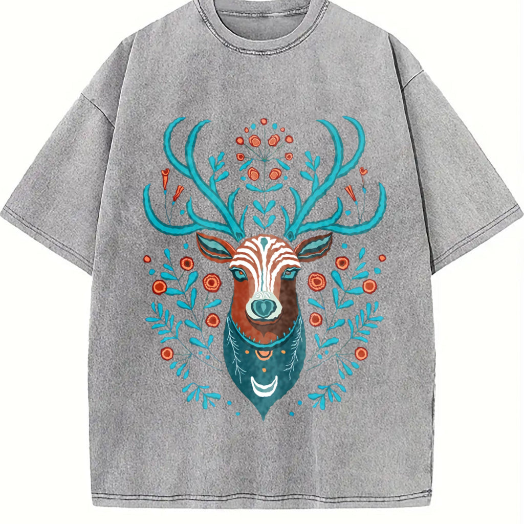 Animal With Faux Deer Head Vintage Washed T-Shirt product image 5