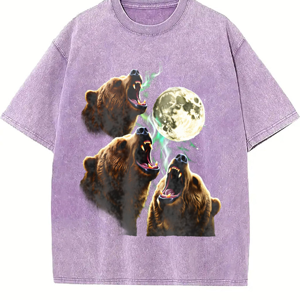 Bear Howling To Moon 90s Vintage Washed T-Shirt product image 6