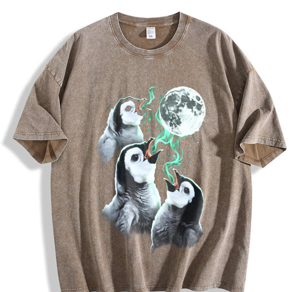 Penguin Howling To Moon 90s Vintage Washed T-Shirt product image 3