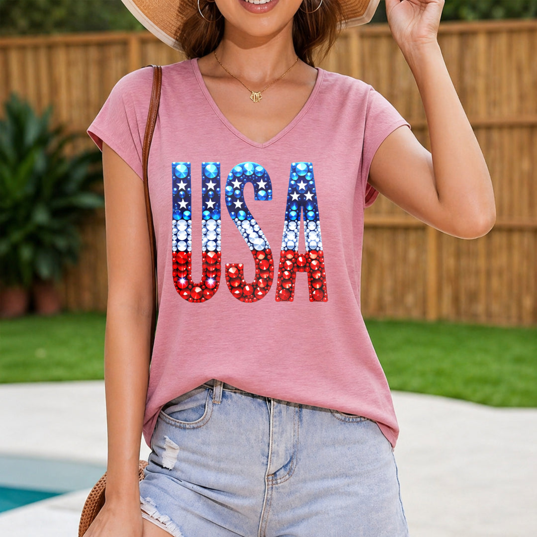 Patriotic USA Flag - Grey With Red Women's V-Neck Tank Top