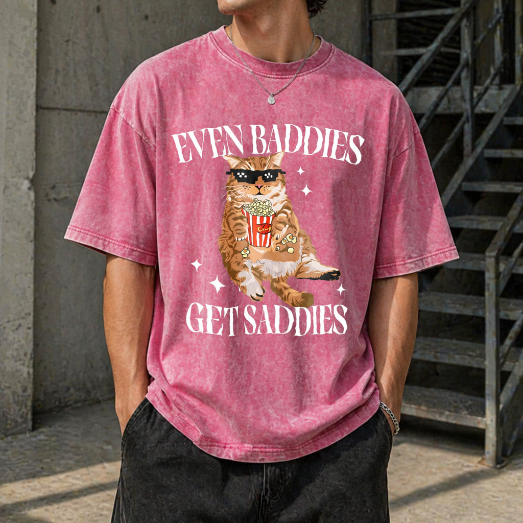 Even Baddies Get Saddies Funny Cat Vintage Washed T-Shirt product image 7