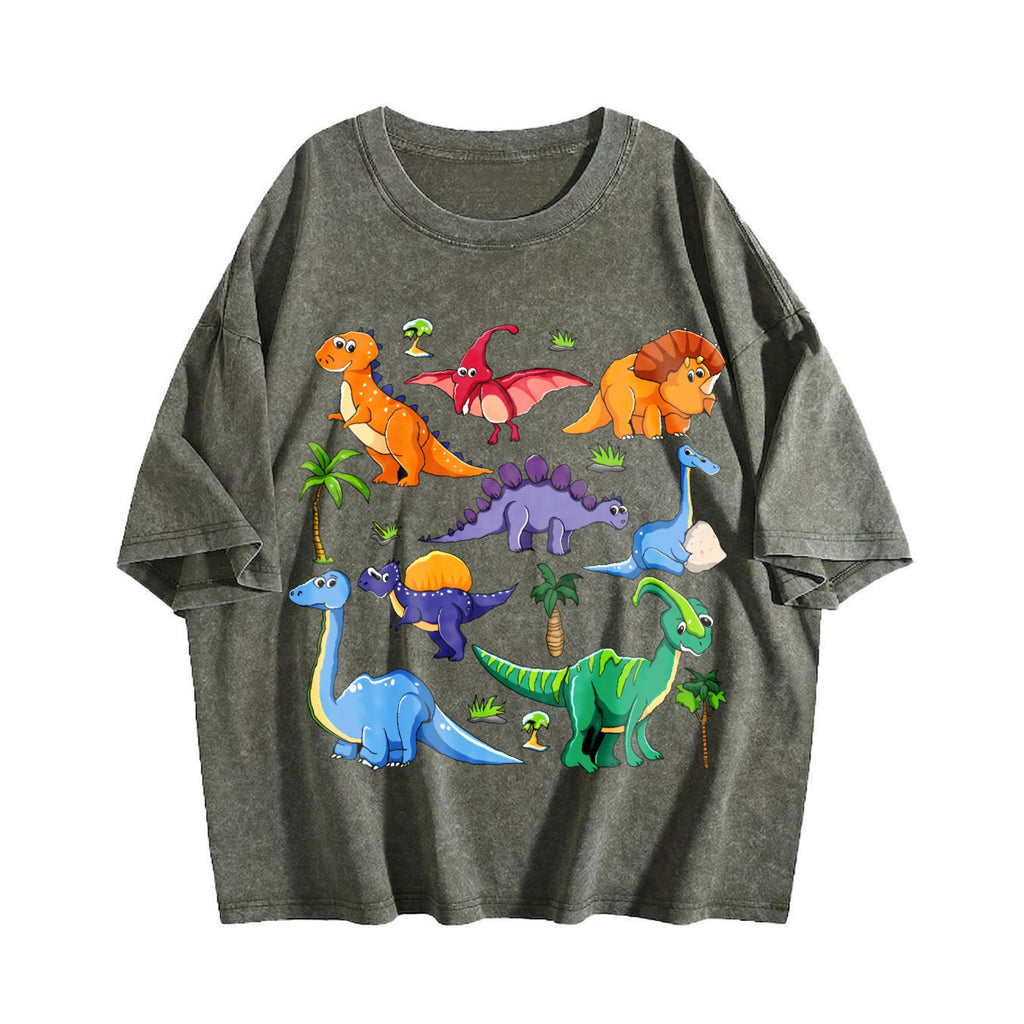 Dinosaur World Cartoon Short-sleeved Vintage Washed T-Shirt product image 4