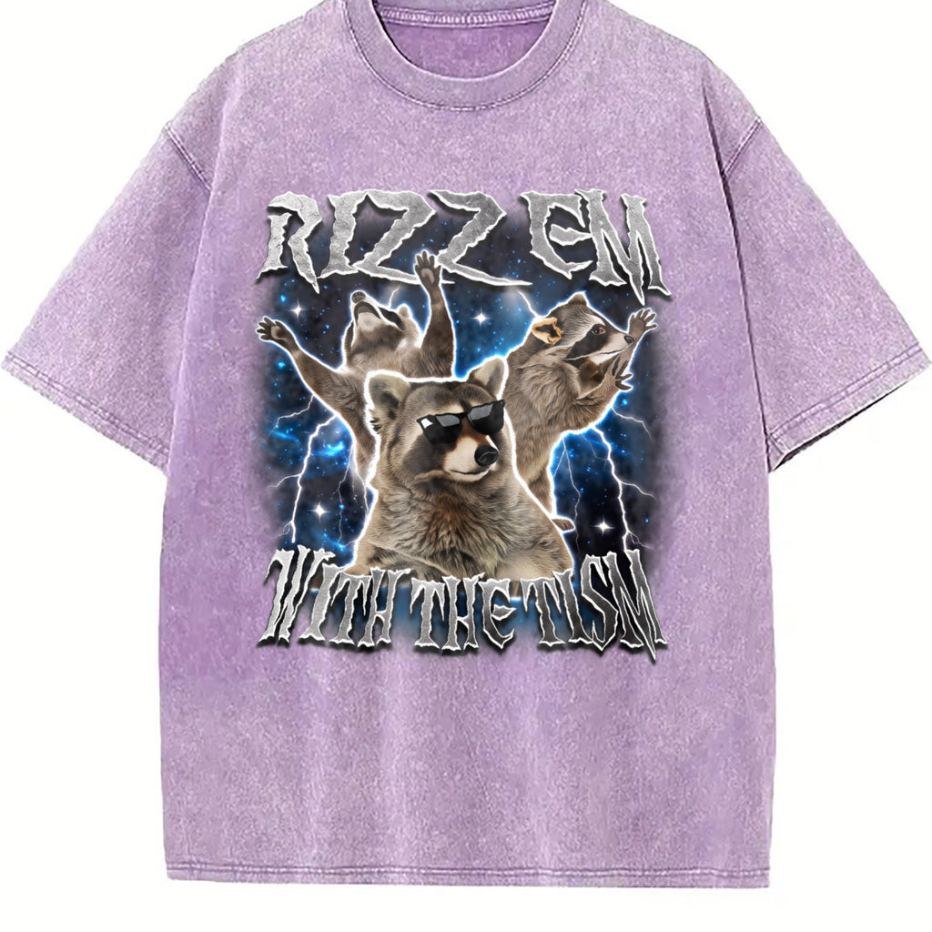 Rizz Em With The Tism Raccoon Vintage Washed T-Shirt product image 6