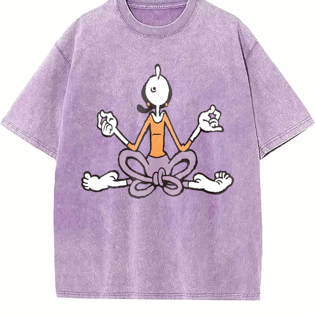 Cartoon Yoga Meditating Vintage Washed T-Shirt product image 6