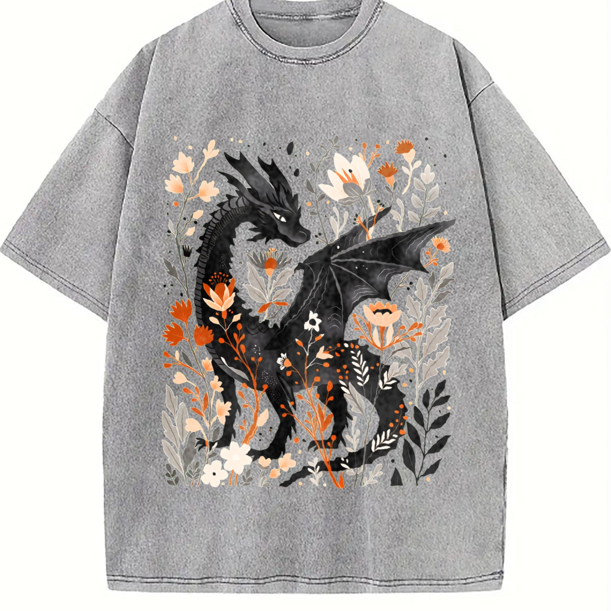 Summer : Fantasy Black Dragon Gentle Floral Vintage Washed product image 5