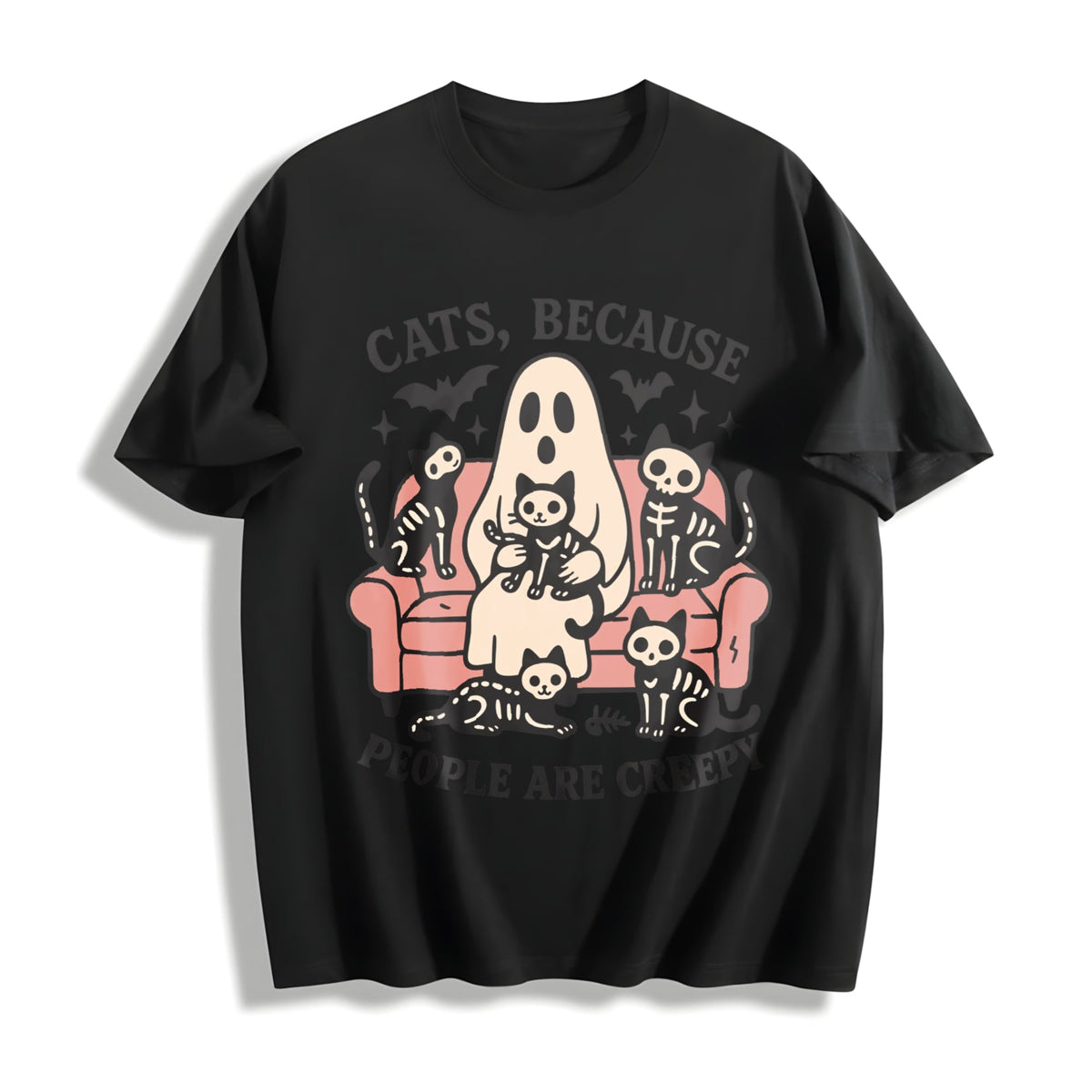 Summer Cats Sofa Skull Cat Cotton T-Shirt product image 1