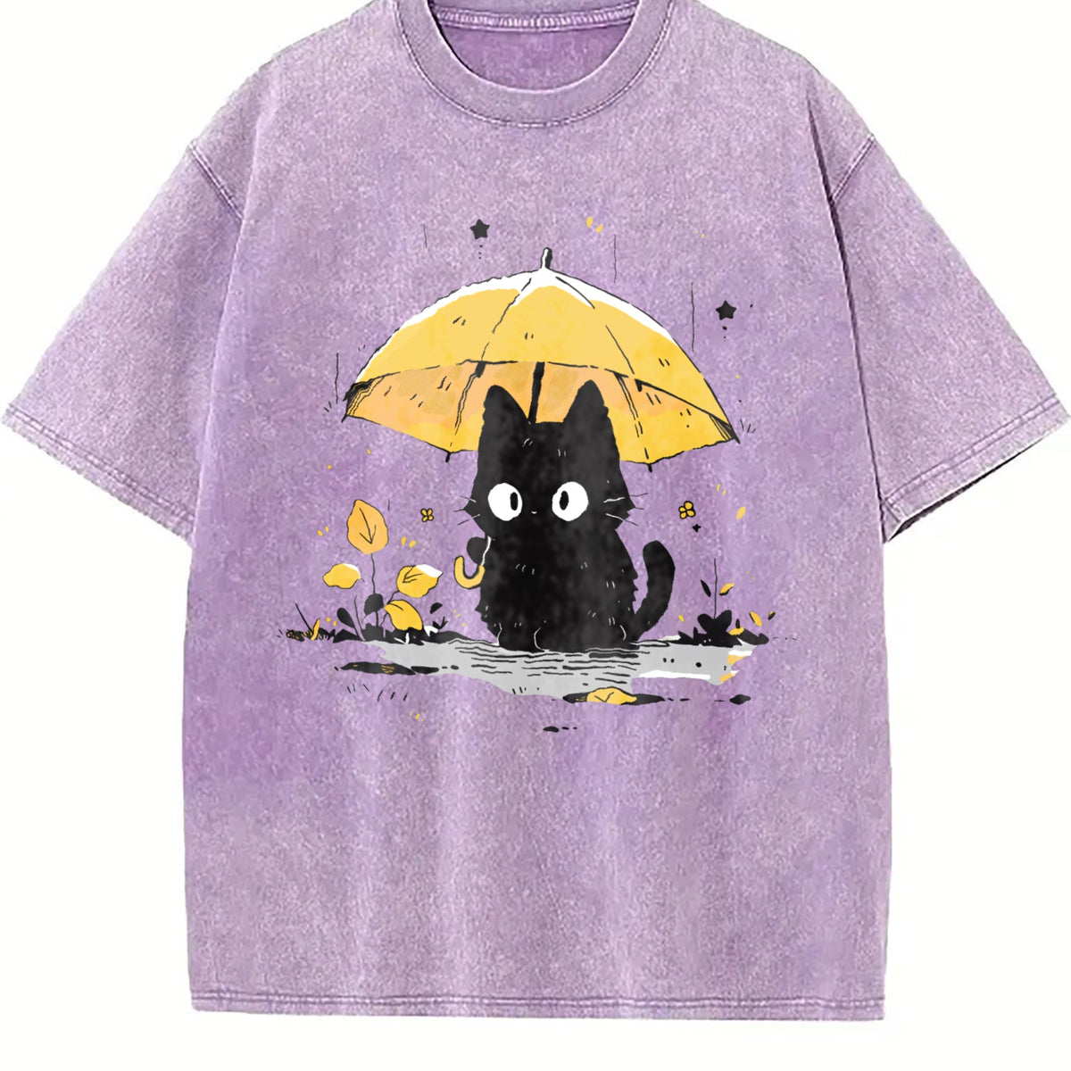 Black Cat under a Yellow Umbrella Vintage Washed T-Shirt product image 6