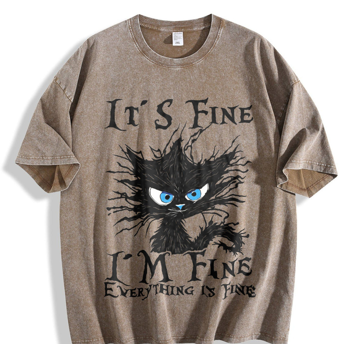 Funny It's Fine Sick Cat - With Vintage Washed T-Shirt product image 3