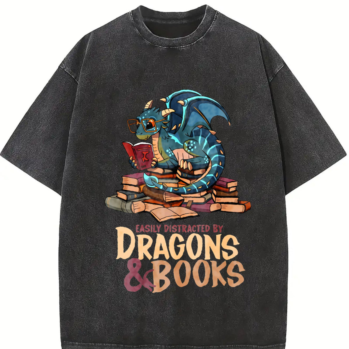 Blue Dragon Buried In Books Letter Vintage Washed T-Shirt product image 2