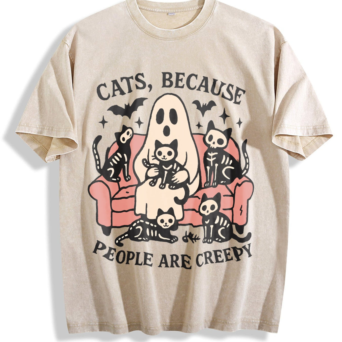 Summer Cats Sofa Skull Cat Vintage Washed T-Shirt product image 1