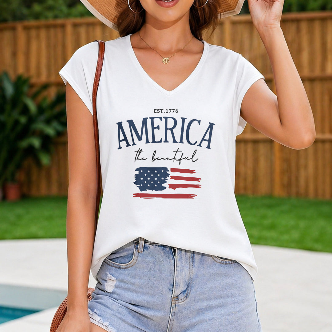 America the Beautiful Flag Women's V-Neck Tank Top