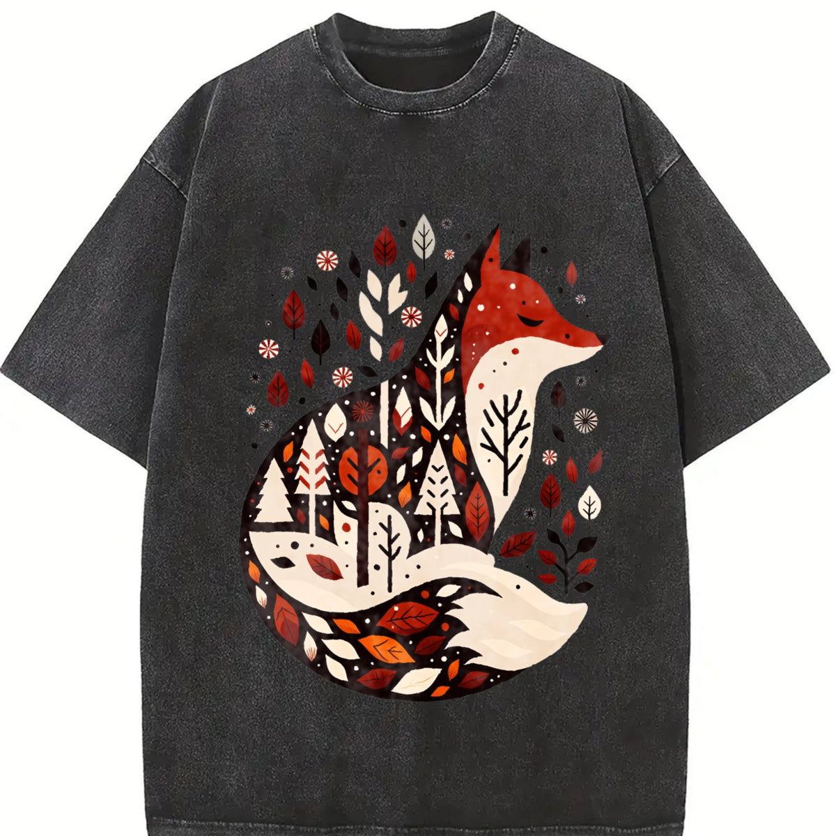 Folk Art Bohemian Fox And Tree Summer Vintage Washed T-Shirt product image 2