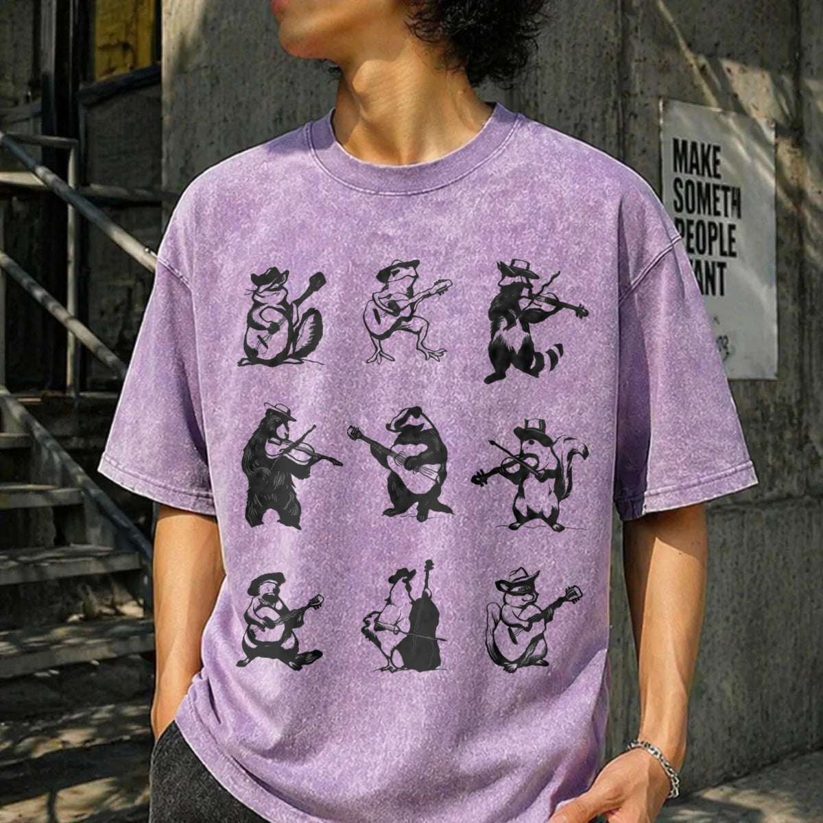 Animals Playing Music Funny Vintage Washed T-Shirt product image 6