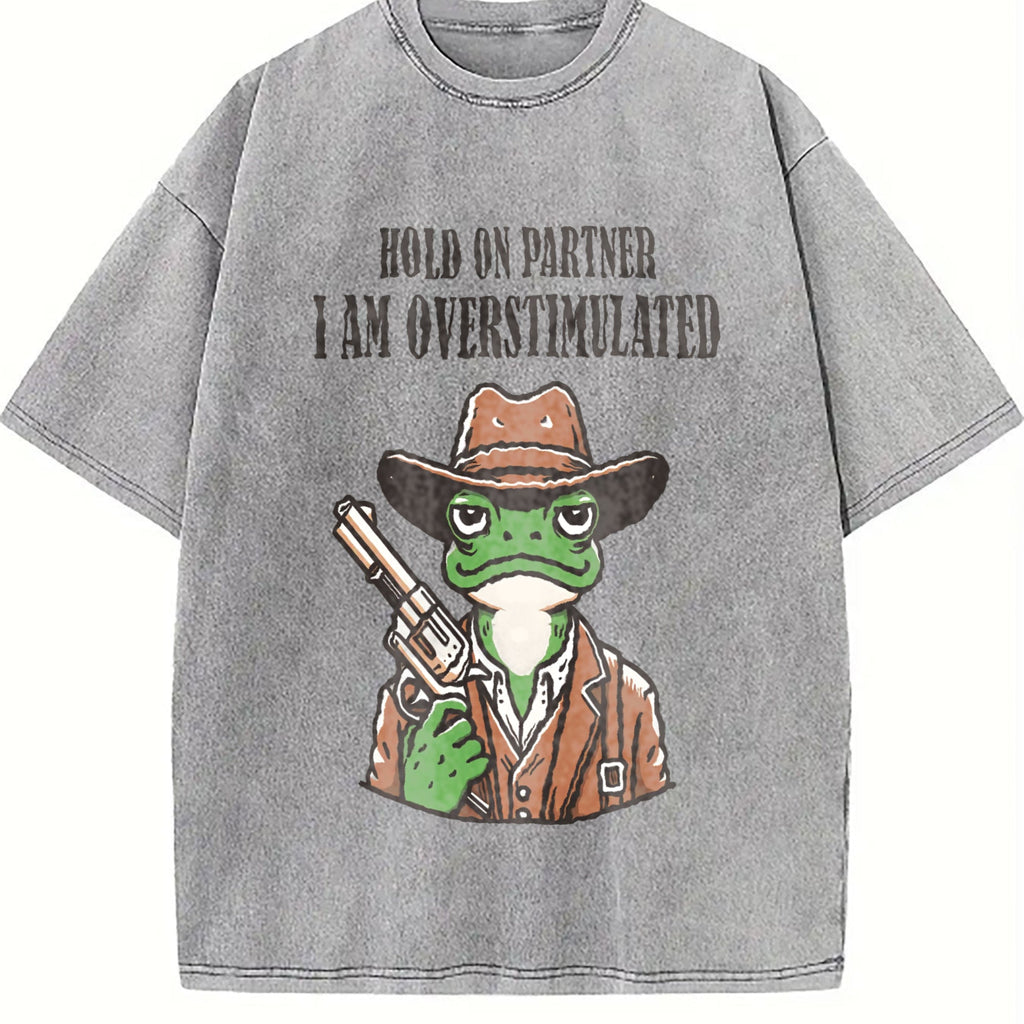 Hold On Partner I'm Overstimulated Vintage Washed T-Shirt product image 5