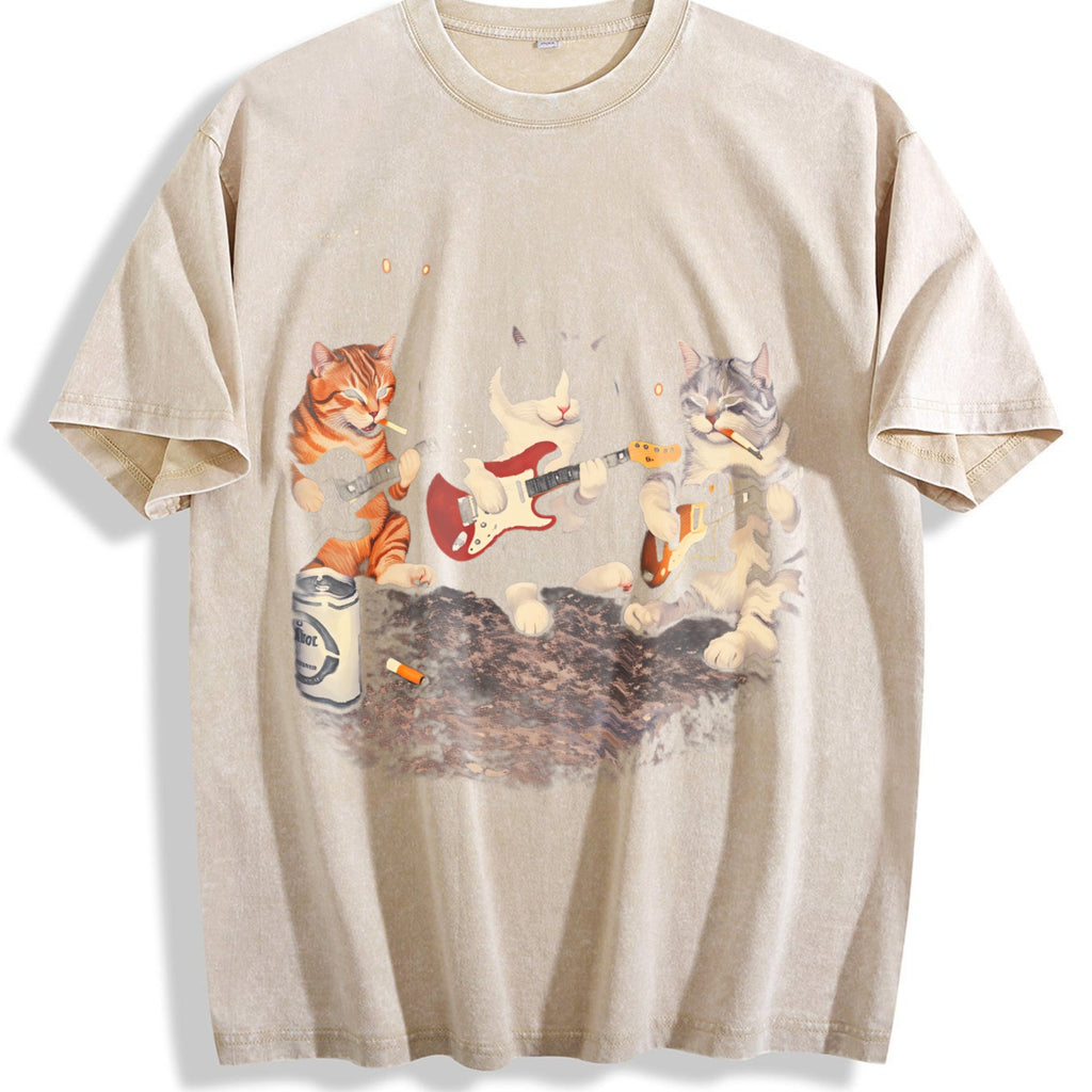 Rock Band Cats Vintage Washed T-Shirt product image 1