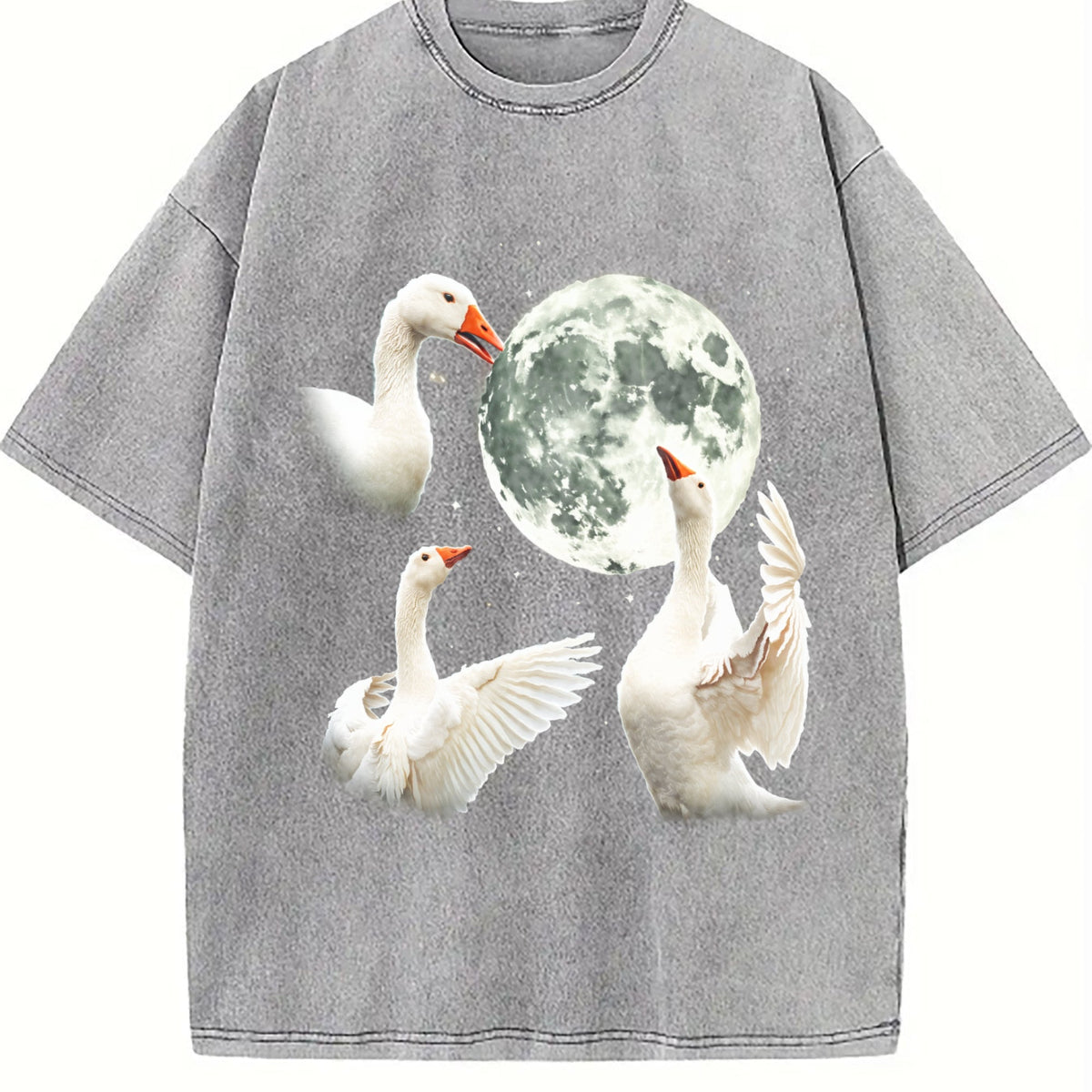 White Goose Howling At Moon 90s Vintage Washed T-Shirt product image 5