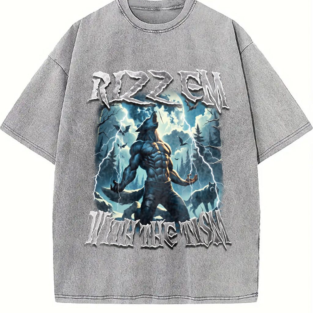 Rizz Em With The Tism Werewolf Vintage Washed T-Shirt product image 5