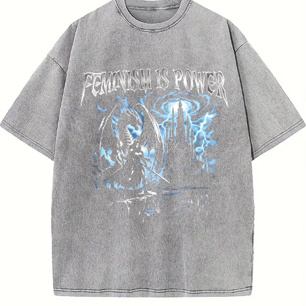Feminism Is Power Dragon 90s Vintage Washed T-Shirt product image 5