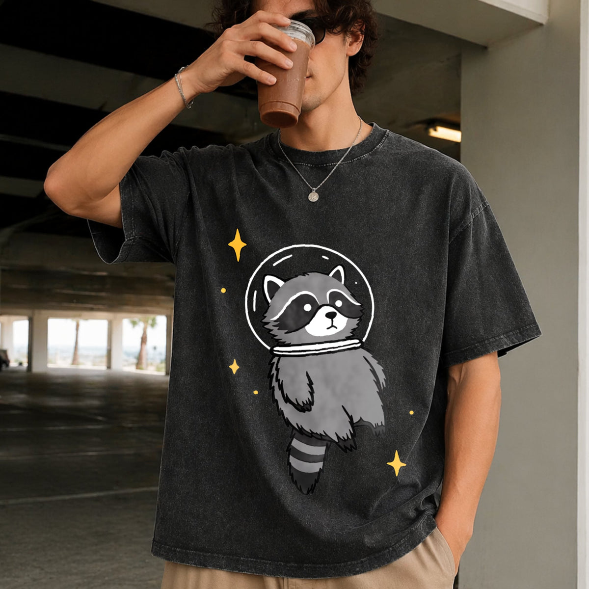 Space Raccoon Vintage Washed T-Shirt product image 2