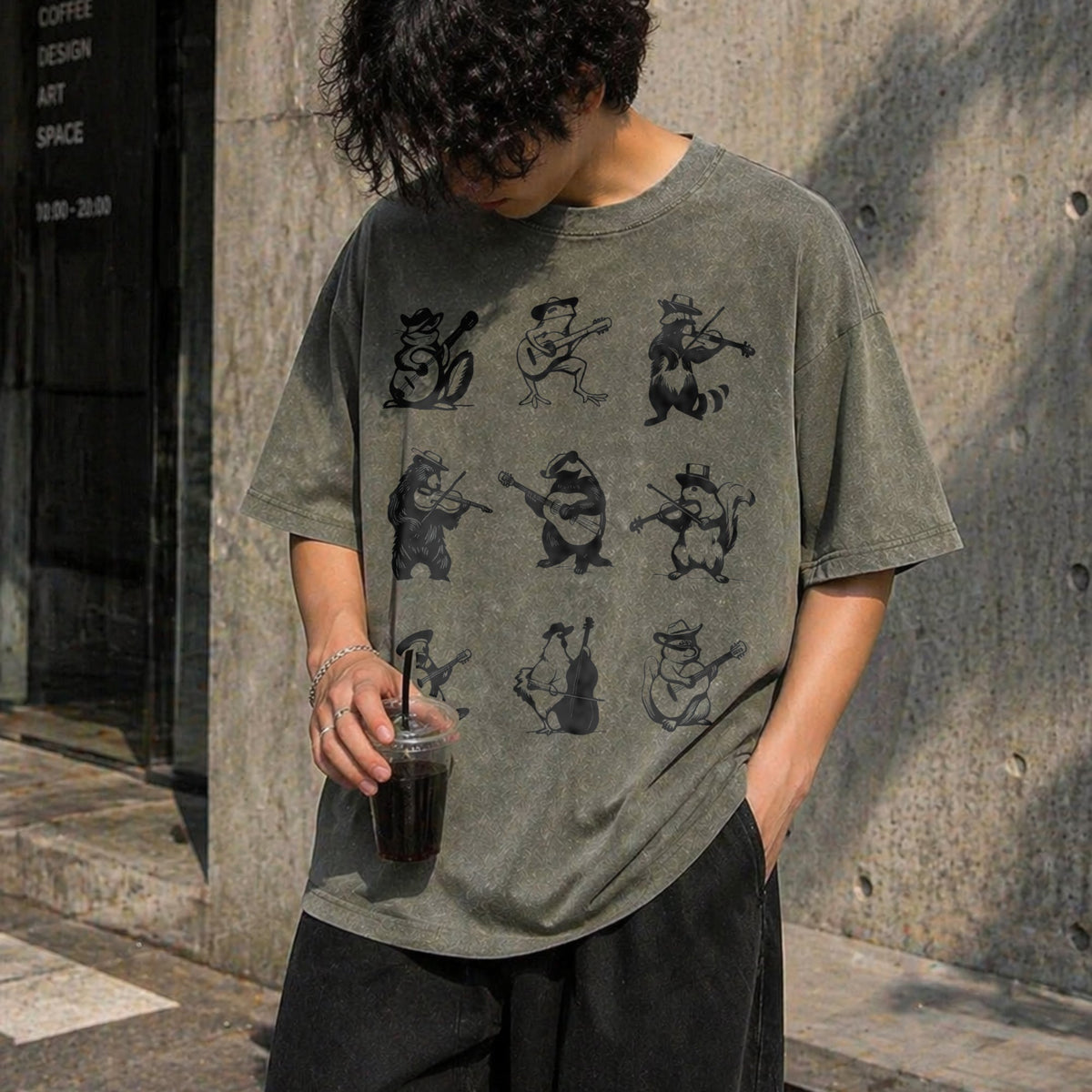 Animals Playing Music Funny Vintage Washed T-Shirt product image 4